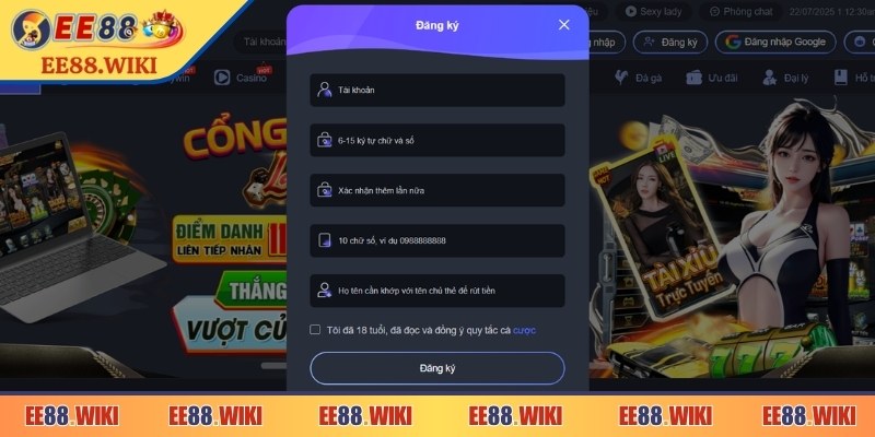 Đăng Ký EE88 1 3 bước tạo tài khoản tại thương hiệu hàng đầu