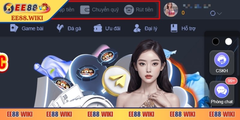 Nạp rút  tiền EE88 dễ thao tác với hướng dẫn chi tiết, rõ ràng